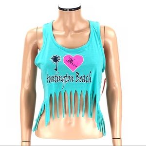 MIAMI STYLE crop top fringe mint green Small NEW! Festival Coachella shirt